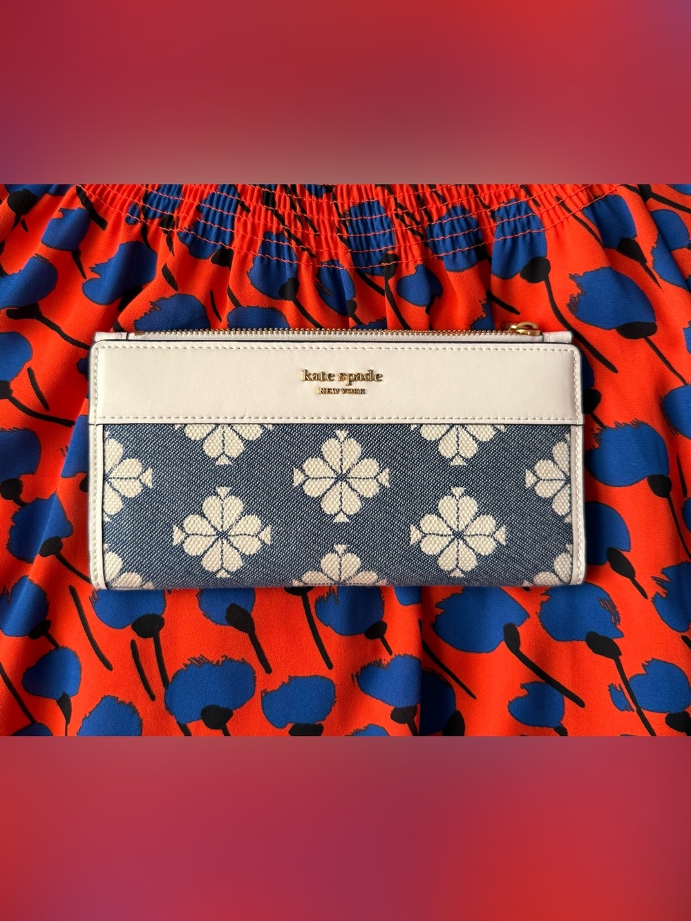 Kate Spade Spade Flower Two-Tone Canvas Zip Slim Wallet